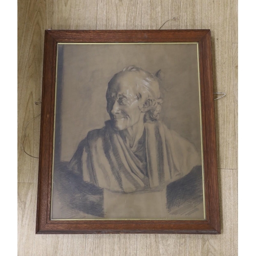 1724 - 19th century English School, charcoal and chalk on brown paper, Study of a marble bust, 65 x 54cm... 