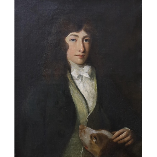 1733 - Early 19th century English School, oil on canvas, Portrait of a young man, half length, with a hound... 