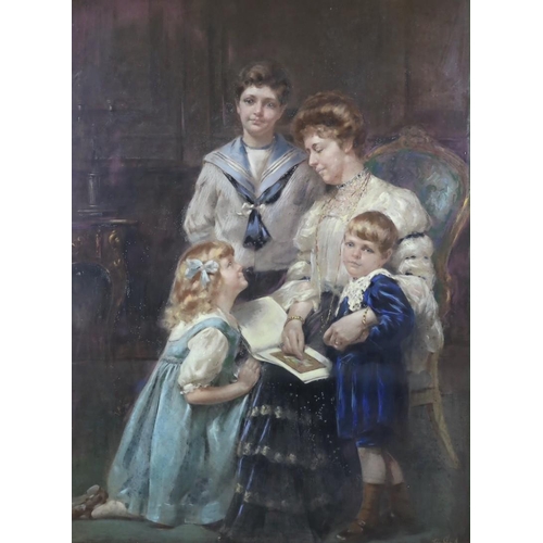 1742 - Leon Sprinck (fl. 1862-1948), pastel, Family portrait of mother and children, signed, 155 x 115cm... 