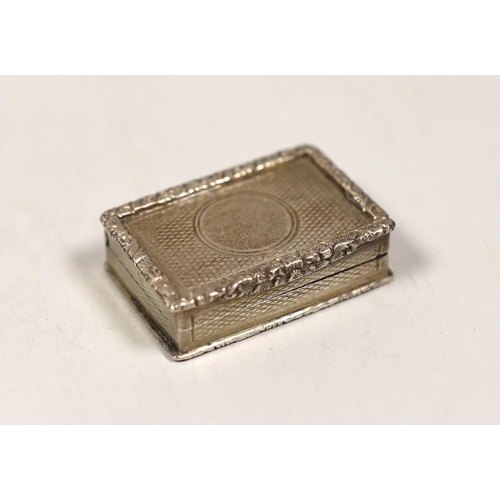 1819 - A late Victorian engine turned silver rectangular vinaigrette, George Unite, Birmingham, 1898, 41mm.... 