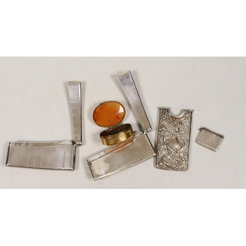 1826 - Three early 20th century card cases, including two silver and one white metal, largest 82mm an agate... 