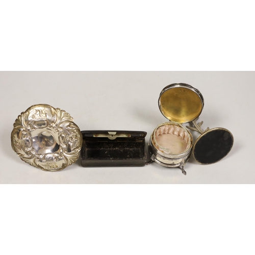 1841 - Two early 20th century silver ring stands, tallest 7cm, a small silver mounted trinket box and a 19t... 