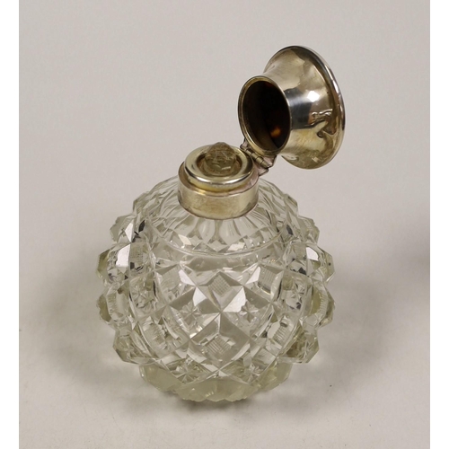 1844 - A George V silver and tortoiseshell pique mounted heavy cut glass scent bottle, London, 1921, height... 