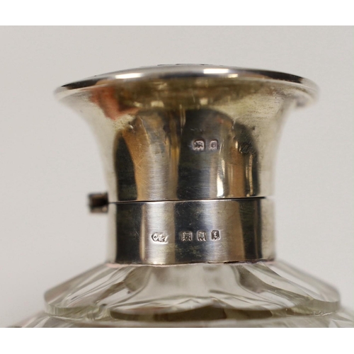 1844 - A George V silver and tortoiseshell pique mounted heavy cut glass scent bottle, London, 1921, height... 