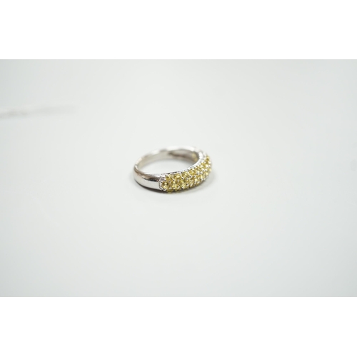 1887 - A modern 18ct white gold and yellow stone cluster set half hoop ring, size K, gross weight 4.2 grams... 