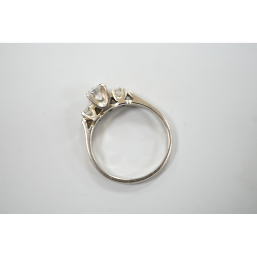 1914 - A Canadian Birks 18k white metal and single stone diamond ring, with diamond set shoulders, size H, ... 