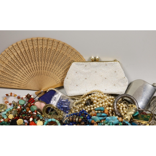 1932 - A quantity of assorted costume jewellery, including white metal and moonstone bracelet and other ite... 