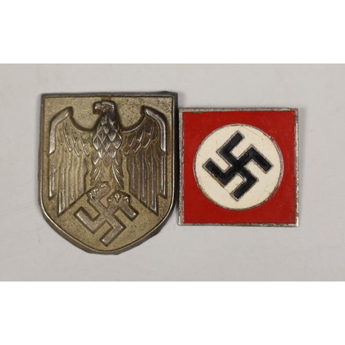 1516 - A German Third Reich Military and Political Supervision enamel badge (inscribed in Japanese?) and a ... 