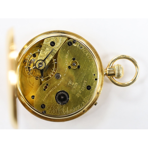 1946 - A late Victorian 18ct gold open face pocket watch, by E.G. Johnson, London, with Roman dial and subs... 