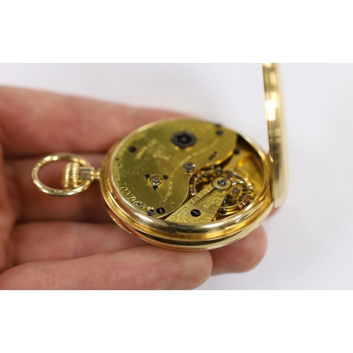 1946 - A late Victorian 18ct gold open face pocket watch, by E.G. Johnson, London, with Roman dial and subs... 