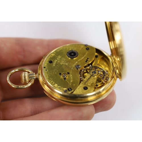 1946 - A late Victorian 18ct gold open face pocket watch, by E.G. Johnson, London, with Roman dial and subs... 