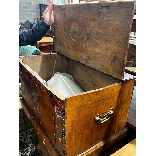 104 - A 19th century later painted elm trunk, length 78cm, width 50cm, height 49cm