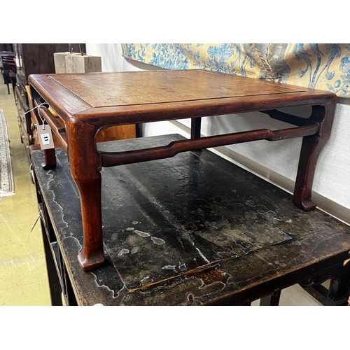 11 - A Chinese carved hardwood square low table, width 59cm, height 29cm