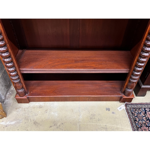 121 - A Victorian and later mahogany open bookcase, length 106cm, depth 38cm, height 107cm (adapted)... 