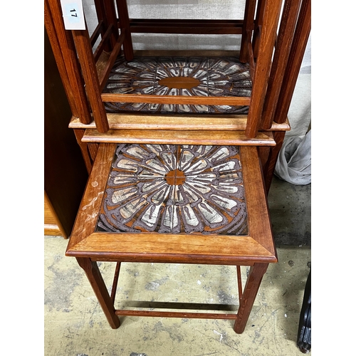 17 - Two mid century tiled top teak nests of tables by Toften Mobelfabrikken, Denmark, width 55cm, depth ... 