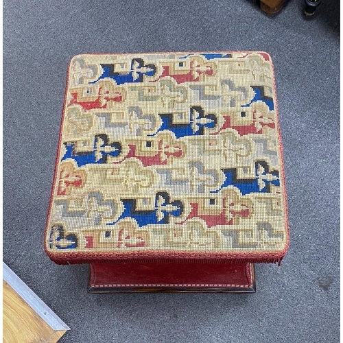 170 - A Victorian tapestry upholstered hinged box seat stool, width 42cm, depth 42cm, height 41cm