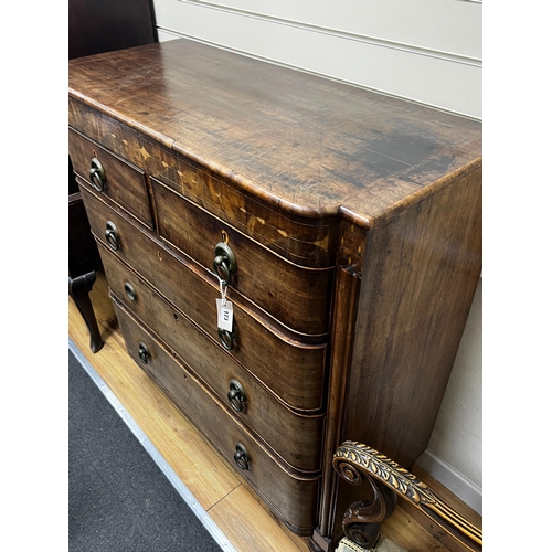 173 - A Regency inlaid mahogany bow front chest, width 108cm, depth 48cm, height 115cm