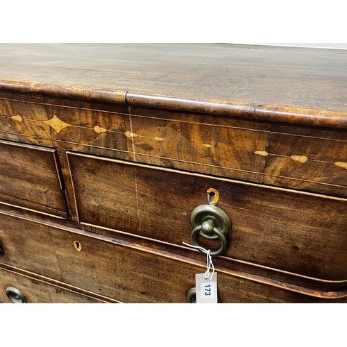 173 - A Regency inlaid mahogany bow front chest, width 108cm, depth 48cm, height 115cm