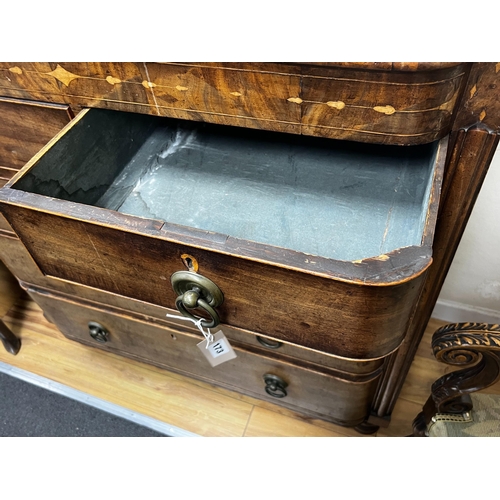 173 - A Regency inlaid mahogany bow front chest, width 108cm, depth 48cm, height 115cm