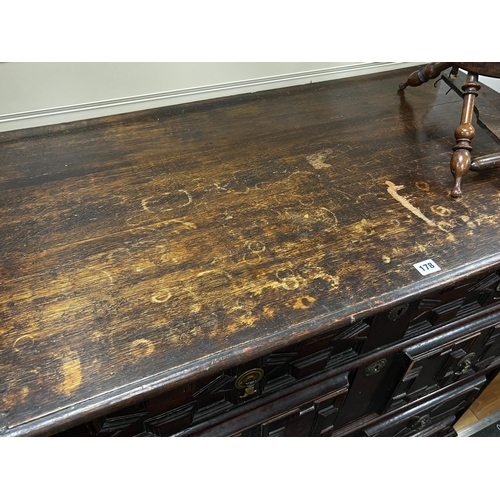 178 - A 17th century oak chest of drawers, length 111cm, depth 58cm, height 103cm