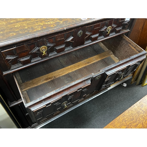 178 - A 17th century oak chest of drawers, length 111cm, depth 58cm, height 103cm