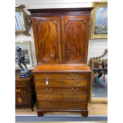 179 - A George III mahogany secretaire cabinet, width 108cm, depth 56cm, height 213cm