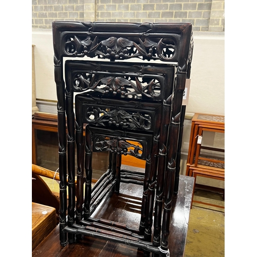 22 - A quartetto of Chinese hongmu tea tables, width 50cm, depth 36cm, height 71cm