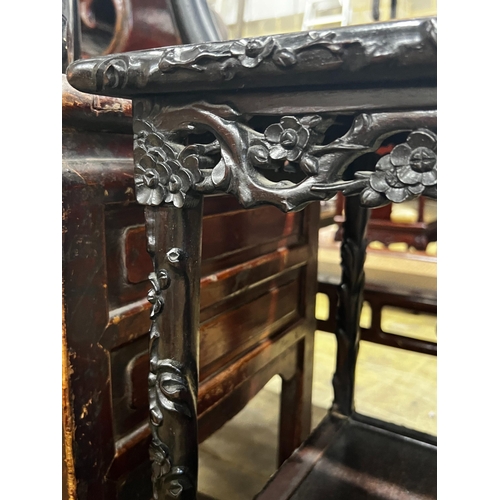 26 - A Chinese rectangular carved hongmu tiered display  table, length 67cm, depth 38cm, height 78cm... 