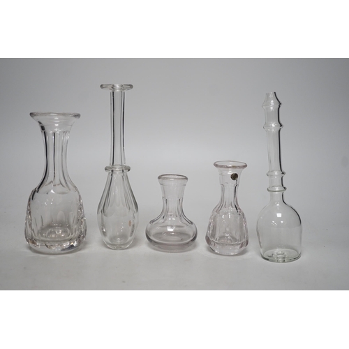 261 - Three 19th century glass measures and two toddy lifts (5), tallest 19cms high,