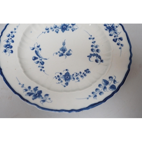 262 - An 18th century Caughley plate painted, with brightsprigs, impressed mark Salopian, 19.5cms diameter... 