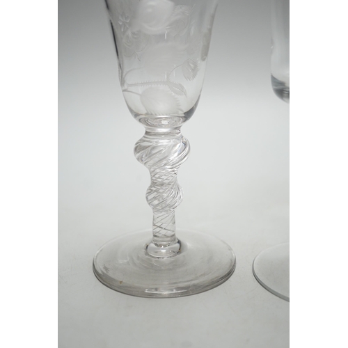 268 - Two airtwist stem glasses, one in Jacobite style (2), tallest 16cms high