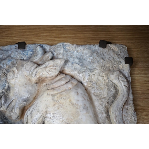 278 - Ruth Sulke, a  mounted studio ceramic and relief carved wax plaque, 31cms x 38cms