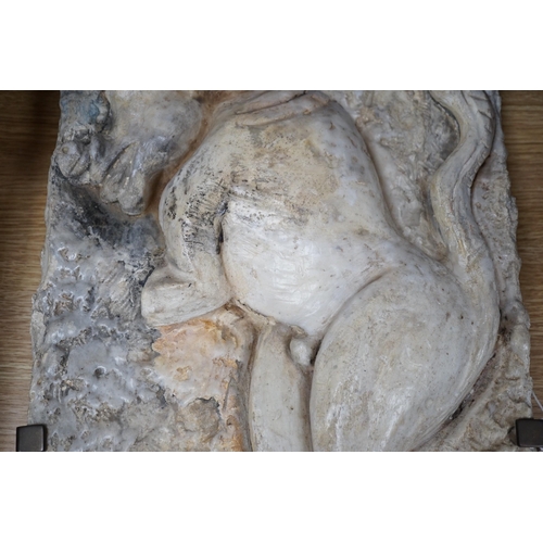 278 - Ruth Sulke, a  mounted studio ceramic and relief carved wax plaque, 31cms x 38cms