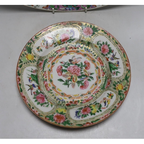 285 - An 18th century Chinese famille rose charger and a Canton plate,  charger 36cms