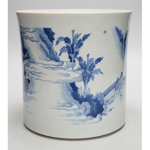 290 - A large Chinese blue and white brushpot, 20.5 cms high