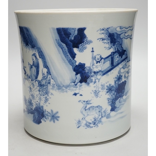 290 - A large Chinese blue and white brushpot, 20.5 cms high