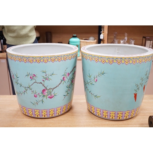 298 - A pair of large Chinese enamelled porcelain planters, 34cm