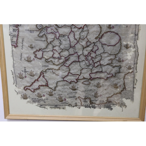 303 - A framed early 19th century map sampler of England and parts of Scotland and Wales. 55x49cm excl fra... 