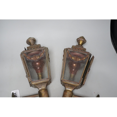 311 - A pair of Victorian coaching lamps, converted to electricity, 51cm high