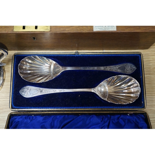 316 - A Mappin & Webb canteen plated cutlery with ivorine inset, cased pair  plated servers spoons and pla... 