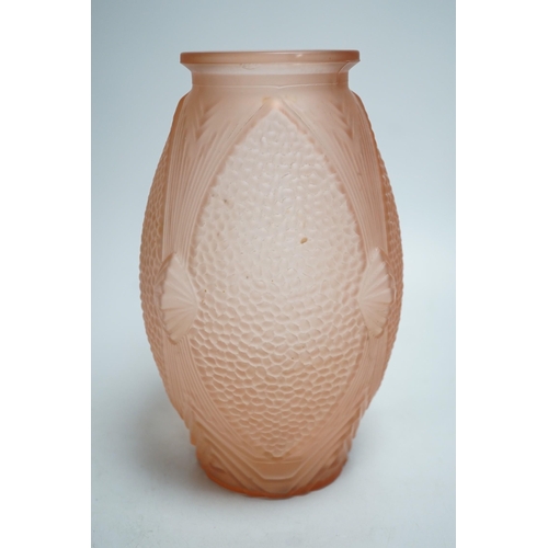 335 - An Art Deco frosted pink vase. 29cm tall