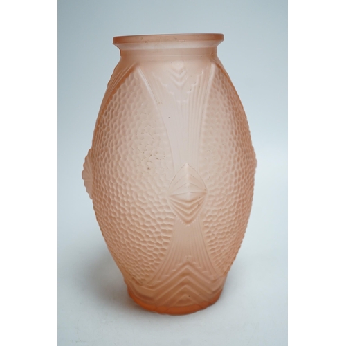 335 - An Art Deco frosted pink vase. 29cm tall