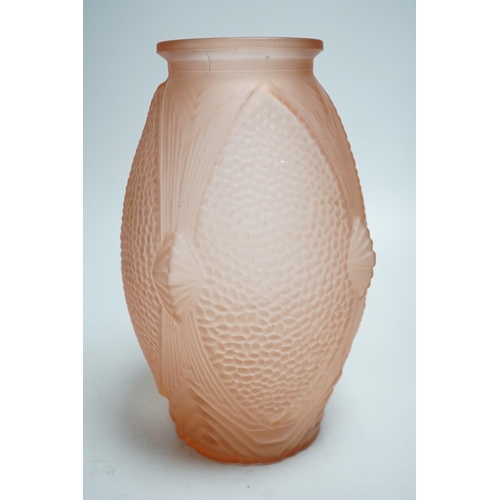 335 - An Art Deco frosted pink vase. 29cm tall