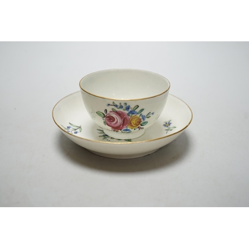 345 - Eight 18th century Caughley teabowl and saucer with Back to Back Roses. 6cm overall