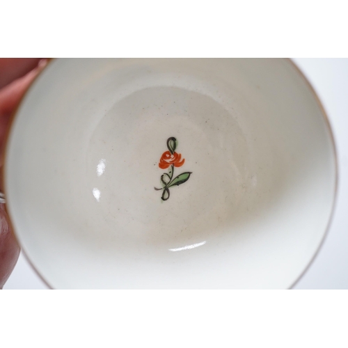 345 - Eight 18th century Caughley teabowl and saucer with Back to Back Roses. 6cm overall