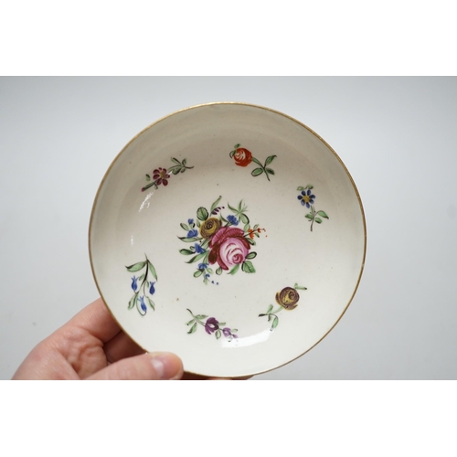 345 - Eight 18th century Caughley teabowl and saucer with Back to Back Roses. 6cm overall