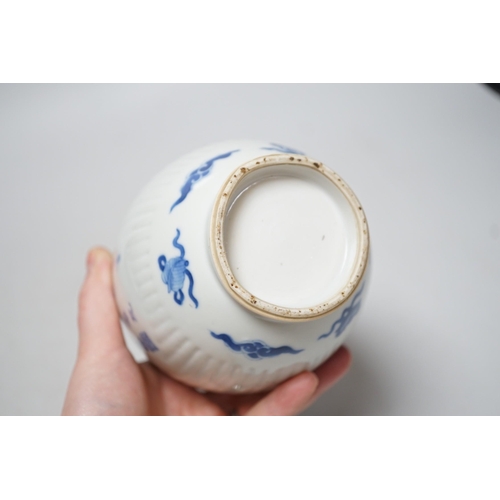 358 - A Chinese blue and white fluted ovoid jar 16cm