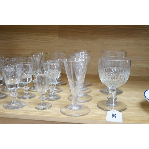 363 - A collection of various glasses, 18th century and later. Tallest 13.5cm