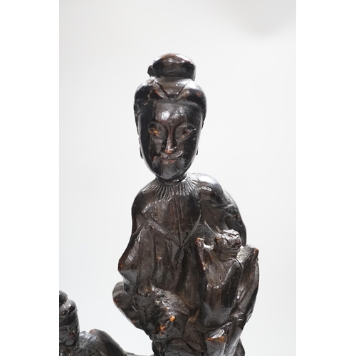 369 - A Chinese root wood carving of two women, 42cm