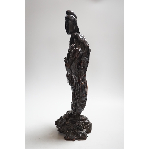 369 - A Chinese root wood carving of two women, 42cm